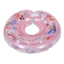 Круг для купания младенцев на шею с погремушками и ручками Delfin EUROSTANDART, Дельфин Розовый DES230414-pink